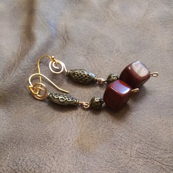 GORGEOUS!!! Red Jasper & Mixed Metal ~ Long Dangle Earrings ~ Decadent + Opulent - Picture 8 of 11